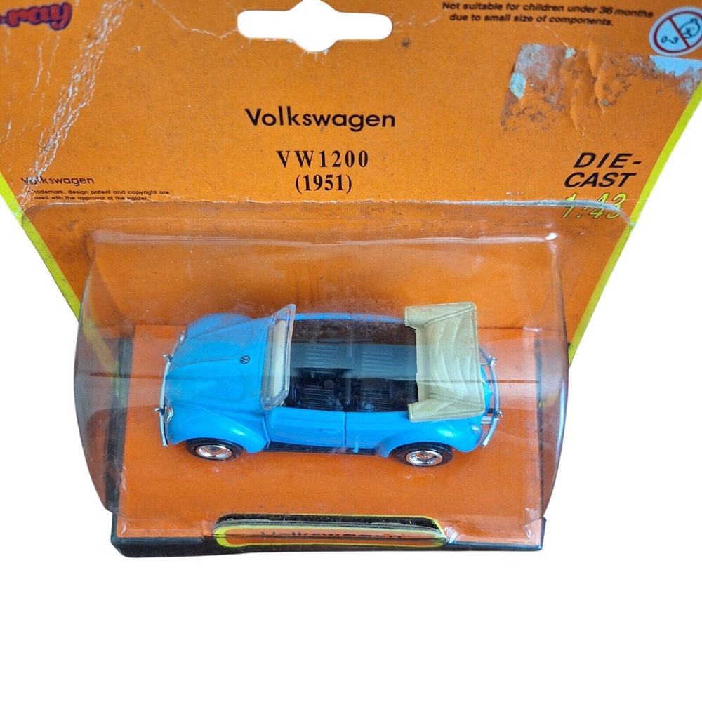 New-Ray Volkswagen VW1200 1951 Die-Cast 1:43 Scale Blue Convertible Beetle Car